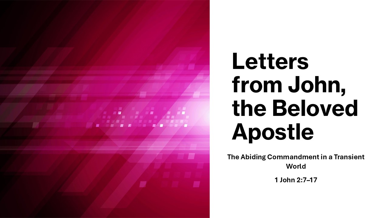 This Sunday, we continue our class series, titled: "Letters From John, The Beloved Apostle". This class is led by Wes Scott and Mark Wait.