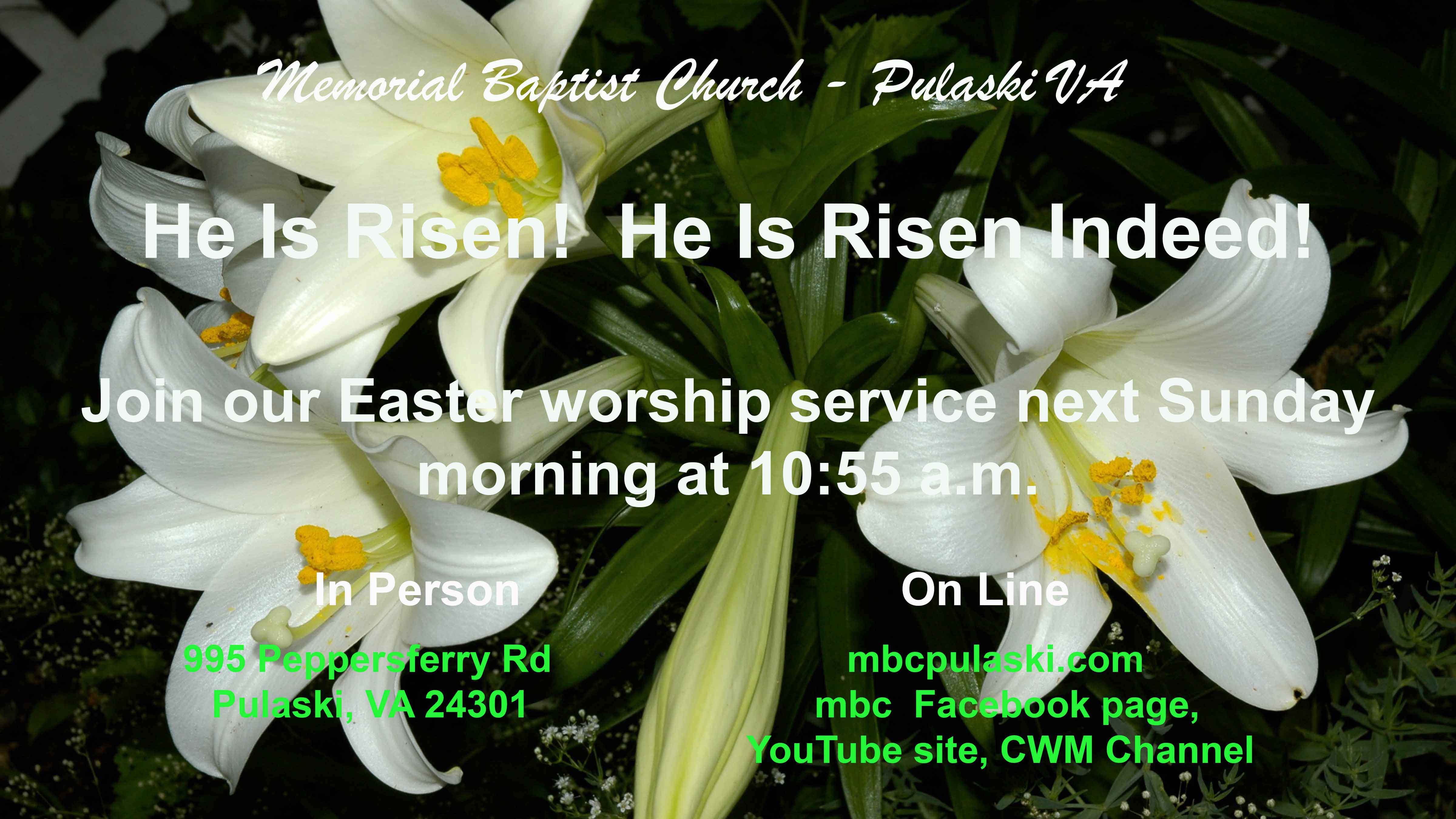 Memorial Baptist Church Easter Worship Service 41722